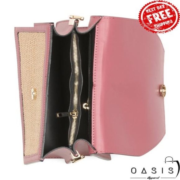 CHIARA FERRETTI Made In Italy Leather Geometric Flap Over Shoulder Bag With Raff - Picture 3 of 4